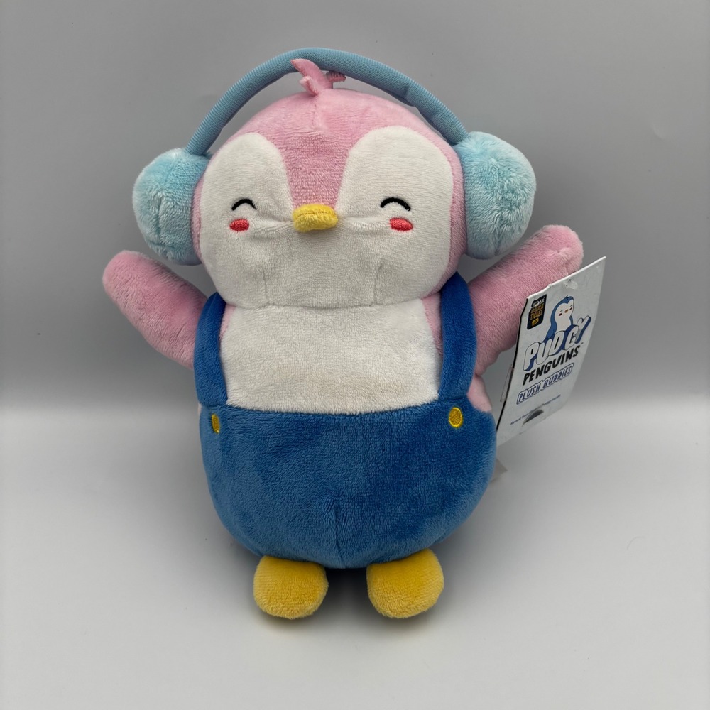 Pudgy Penguins Plush Buddies Pink Penguin with Earmuffs and Overalls NWT